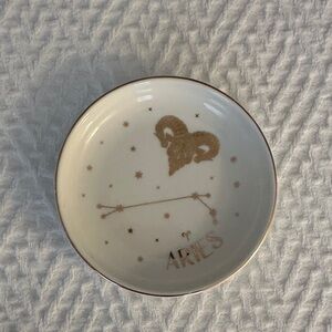 Aries Zodiac Decorative Plate - White and Gold